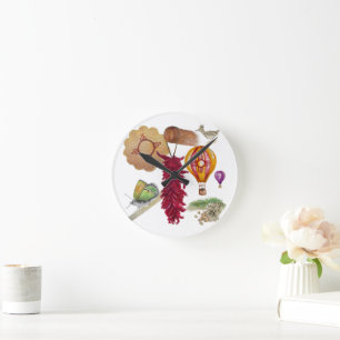 New Mexico Red Chile Pinõn Zia Hot Air Balloon  Round Clock