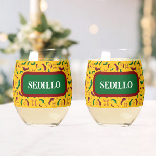 New Mexico Red & Green chile Tamales Zia Nopales Stemless Wine Glass