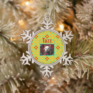 New Mexico Red Zia Turquoise Feathers Snowflake Pewter Christmas Ornament