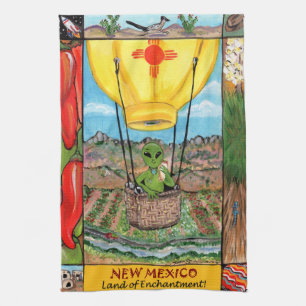New Mexico Roswell Alien Funny Hot Air Balloon Zia Tea Towel