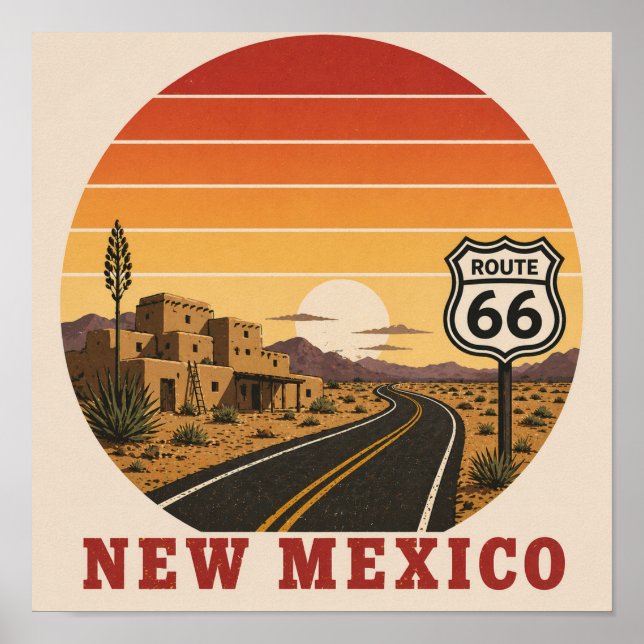 New Mexico Route 66 Desert Sunset Poster (Front)