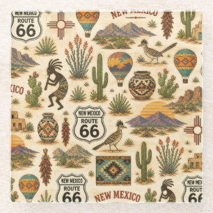 New Mexico Route 66 Sip Stop Glass Coaster