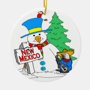 New Mexico Snowman Ceramic Tree Decoration