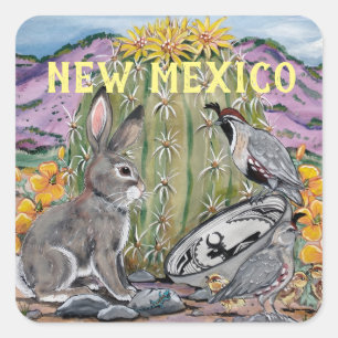 New Mexico Southwest Animal Cactus Art Souvenir Square Sticker