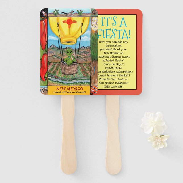 New Mexico Souvenir Alien Hot Air Balloon Fiesta Hand Fan (Front and Back)