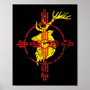 New Mexico State Flag Elk Hunting Zia Symbol Desig Poster