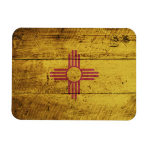 New Mexico State Flag on Old Wood Grain Magnet