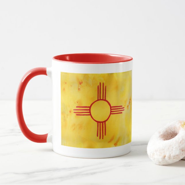 New Mexico State Flag Watercolor Mug (With Donut)