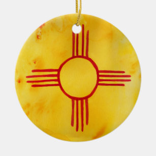 New Mexico State Flag Watercolor Painting Ceramic Tree Decoration