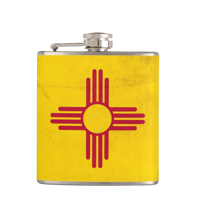 New Mexico State Flag- Zia Sun Hip Flask (Front)