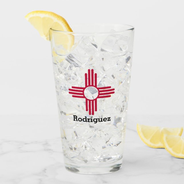 New Mexico State Flag- Zia Sun Personalised Glass (Front Ice)
