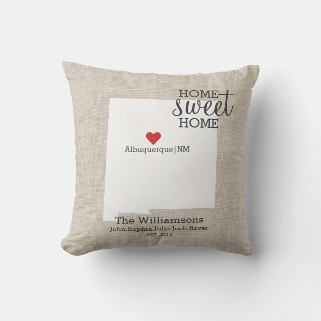 New Mexico State Love Home Sweet Home Custom Map Cushion (Front)