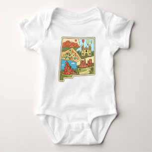 New Mexico State Map Vintage Albuquerque Las Vegas Baby Bodysuit