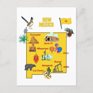 New Mexico state Map with Tourist Destinations Postcard