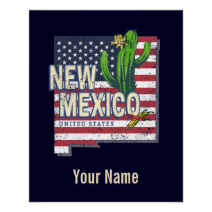 New Mexico State United States Map Vintage USA Poster
