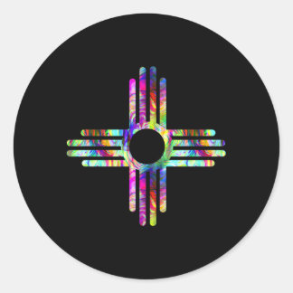New Mexico State Zia Symbol Trippy Multi Colour Pr Classic Round Sticker