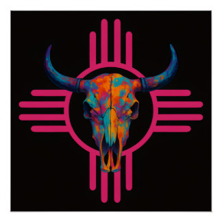 New Mexico Sun Skull Pink Poster