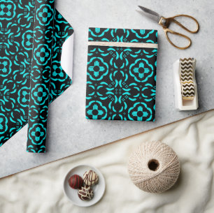 New Mexico Turquoise & Black Zia feather Wrapping Paper