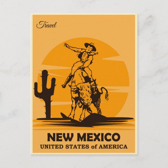 New Mexico Vintage Cowboy Travel Postcard (Front)
