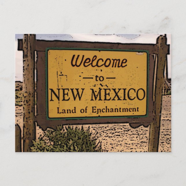 New Mexico welcome road sign artistic postcard (Front)