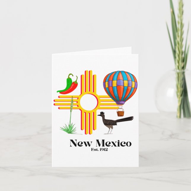 New Mexico Zia_ Chiles, Balloon, Roadrunner, Yucca Card (Front)