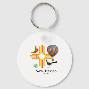 New Mexico Zia_ Chiles, Balloon, Roadrunner, Yucca Key Ring