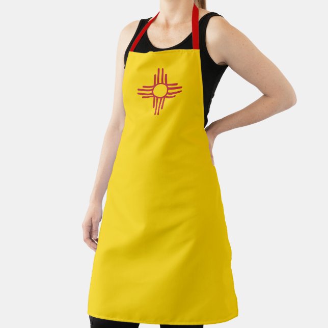 New Mexico Zia Sun Symbol Gold & Red Adult Long Apron (Insitu)