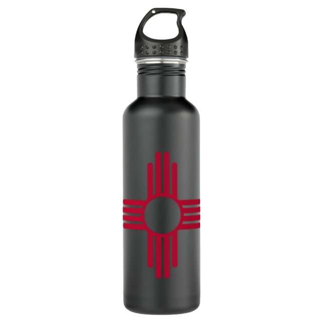 New Mexico Zia Sun Symbol Pocket Design Red Zia Su 710 Ml Water Bottle (Front)