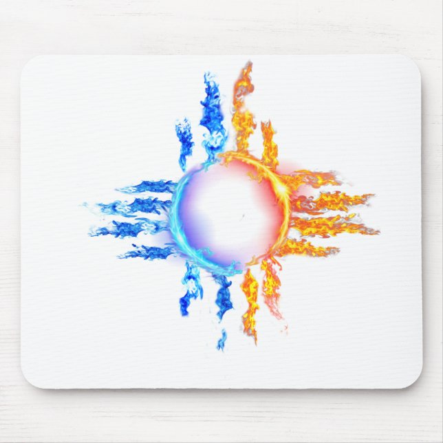 New Mexico Zia symbol in red and blue flames Mouse Mat (Front)