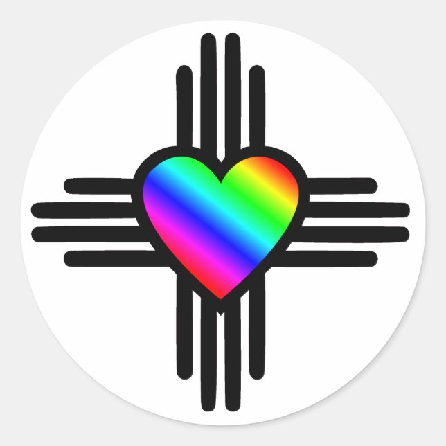 New Mexico Zia symbol with rainbow heart Classic Round Sticker (Front)
