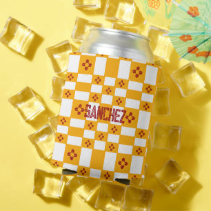 New Mexico Zia Yellow Red White Squares Can Cooler