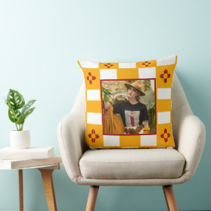 New Mexico Zia Yellow Red White Squares Cushion