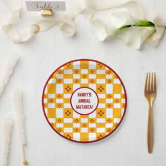 New Mexico Zia Yellow Red White Squares Paper Plate