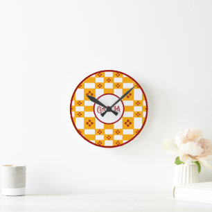 New Mexico Zia Yellow Red White Squares Round Clock