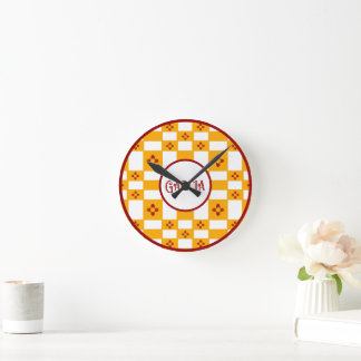 New Mexico Zia Yellow Red White Squares Round Clock