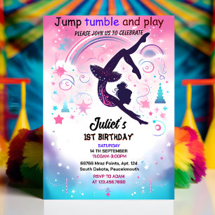 new modern cute pink girl gymnastics 10th birthday invitation