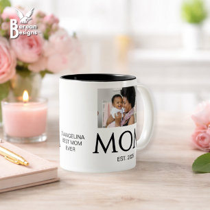 New Mom Gift Custom Text Photo Mom Established Two-Tone Coffee Mug