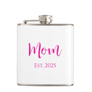 New Mom Hot Pink Elegant Script Mother's Day Hip Flask