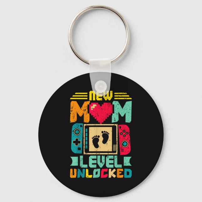 New Mom Level Unlocked Gamer Valentine's  Key Ring (Front)