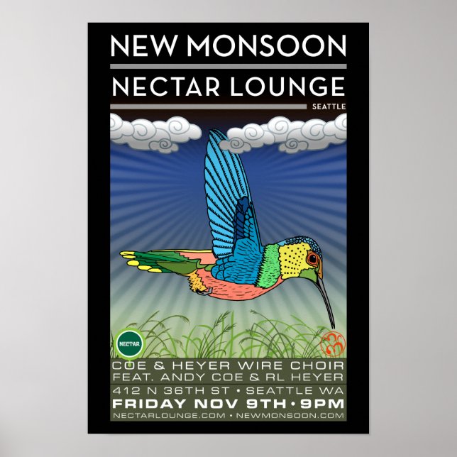 New Monsoon Nectar Lounge Seattle WA 2012 Poster (Front)