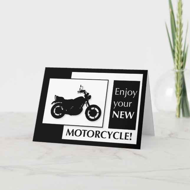 New Motorcycle Congratulations, Black and White Card (Front)