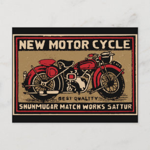 New Motorcycle Safety Match Label Postcard