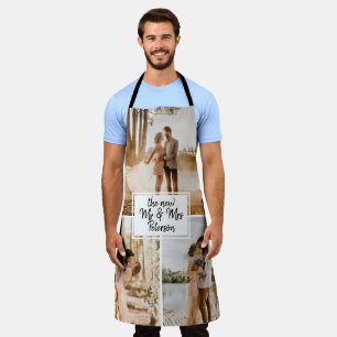 New Mr and Mrs 3 photo grid collage wedding favour Apron