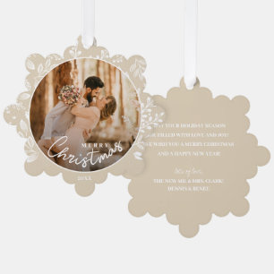 New Mr. and Mrs. Christmas Photo on Ivory Paper Tree Decoration Card