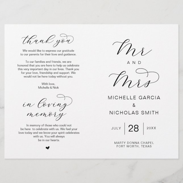 New Mr and Mrs, Foldable Wedding Programs (Front)