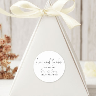 New Mr and Mrs Love and Thanks Handwriting Script Classic Round Sticker