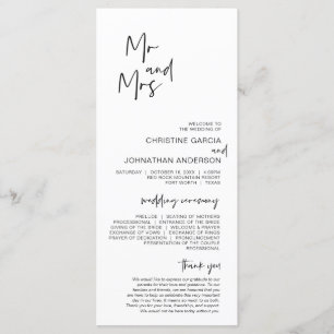 New Mr and Mrs, Modern Minimalist Wedding Program Programme
