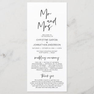 New Mr and Mrs, Modern Minimalist Wedding Program Programme