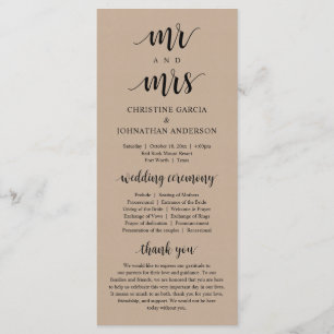 New Mr and Mrs, Modern Wedding Ceremony, Kraft Programme