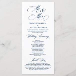 New Mr and Mrs, Navy Blue, Wedding Ceremony  Progr Programme